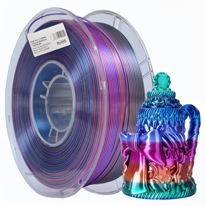 Glossy Gradient Rainbow Silk PLA Filament 1.75mm, 1kg
