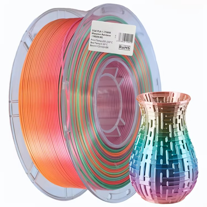 Glossy Gradient Rainbow Silk PLA Filament 1.75mm, 1kg