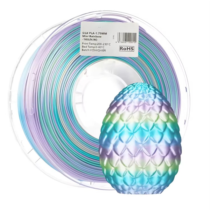 Glossy Gradient Rainbow Silk PLA Filament 1.75mm, 1kg