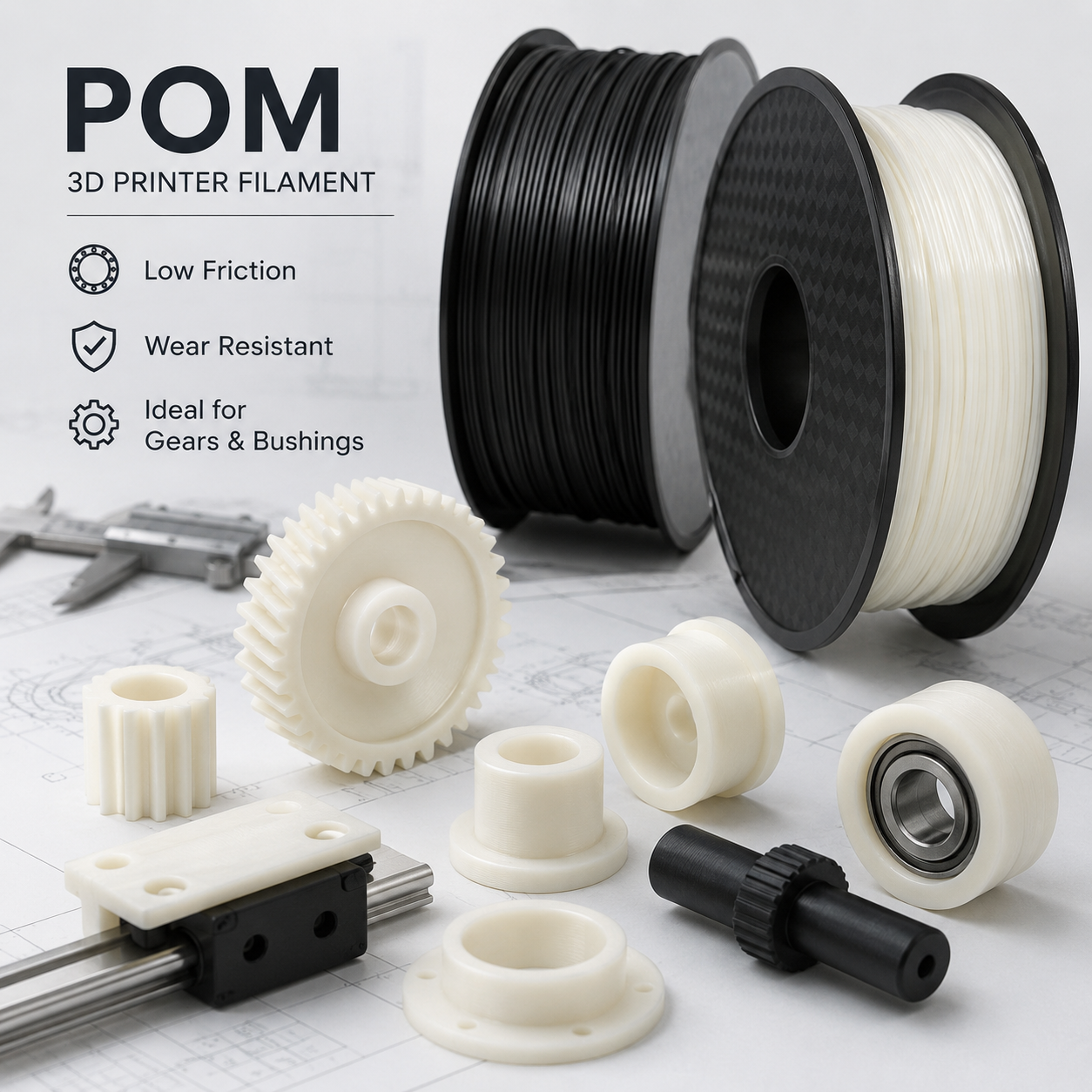 POM 3D Printer Filament 1.75mm 1kg – Low Friction Engineering Filament