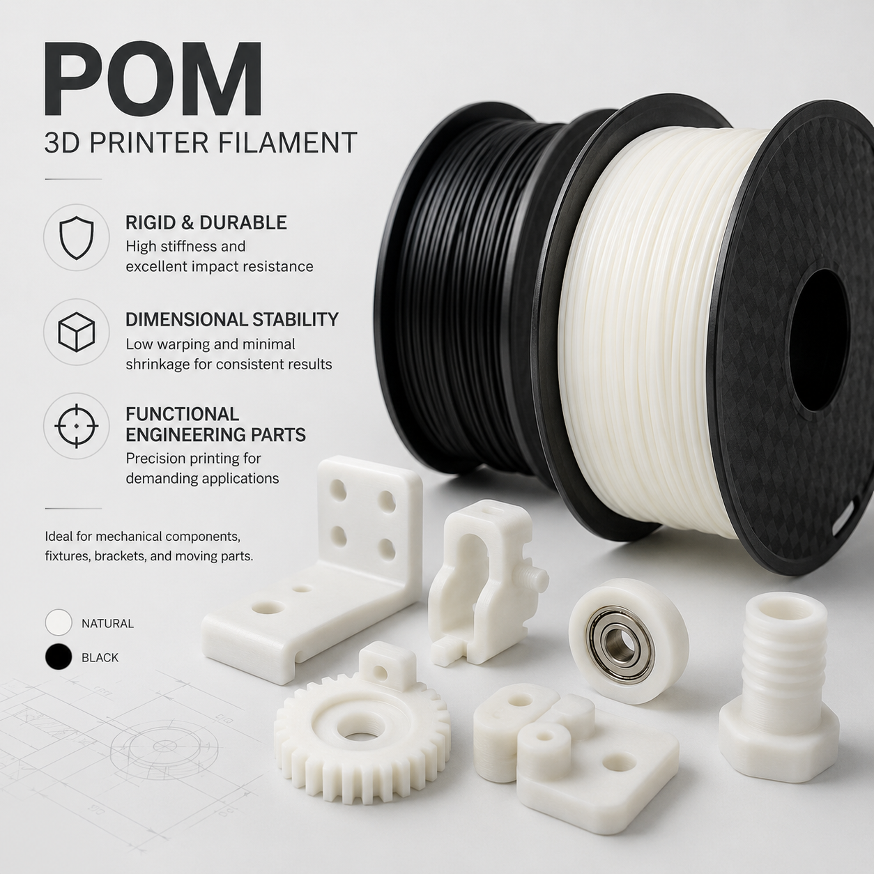 POM 3D Printer Filament 1.75mm 1kg – Low Friction Engineering Filament