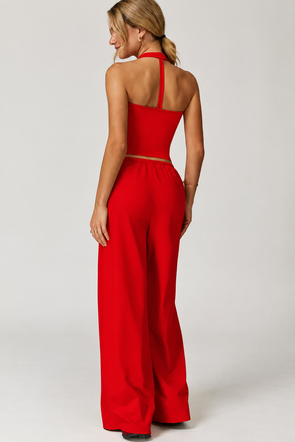 Women's Lightweight "Cloud-Feel" Casual Set — Backless Cropped Top & Wide-Leg Pants