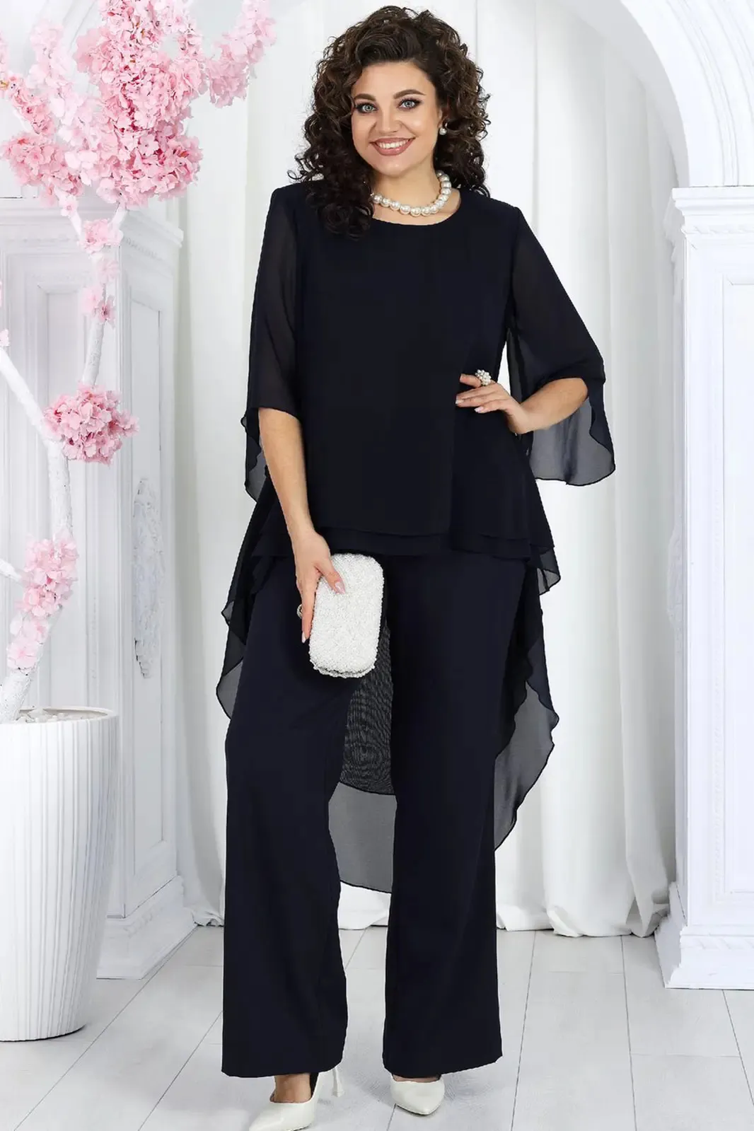 Trouser Suit Women's Festive Elegant Two Piece Elegant 2-Piece Set Large Sizes Trouser Suits Evening Suit Sets