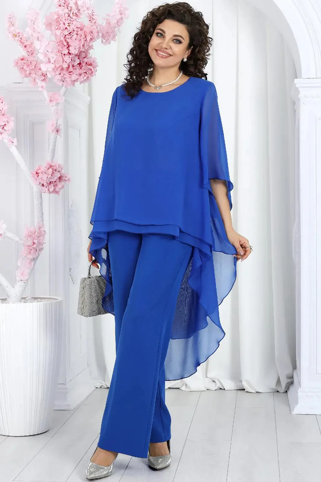Trouser Suit Women's Festive Elegant Two Piece Elegant 2-Piece Set Large Sizes Trouser Suits Evening Suit Sets