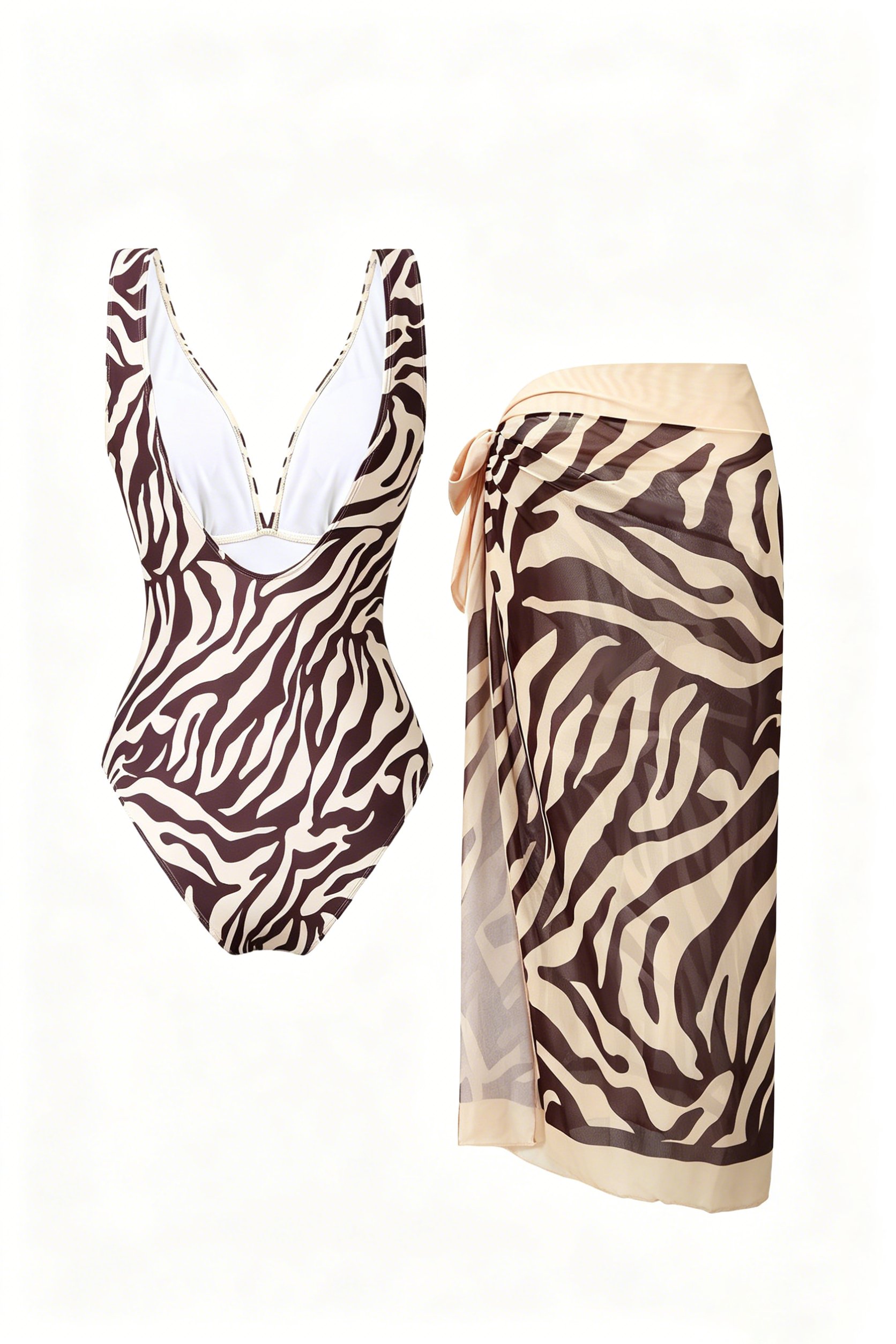Women's Zebra Print One-Piece Swimsuit & Matching Beach Sarong