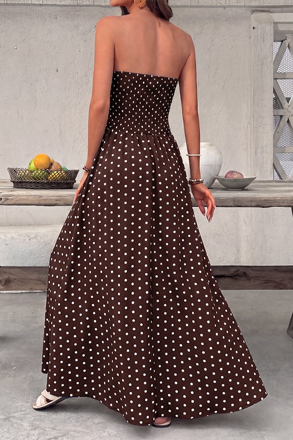 Women's Polka-Dot Strapless Maxi Dress — Summer Shirred Tube Top