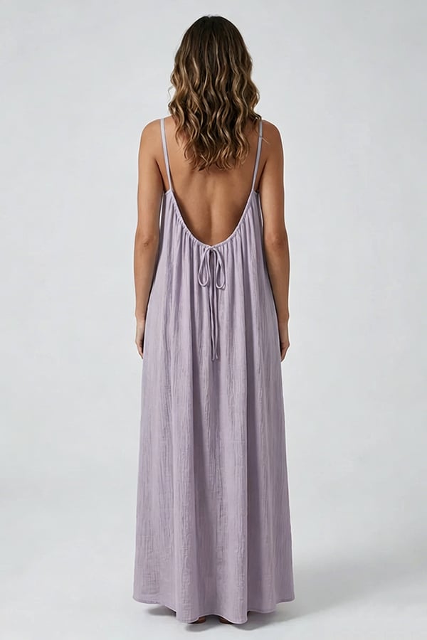 Women's Sexy Open-Back V-Neck Midi Loungewear Dress
