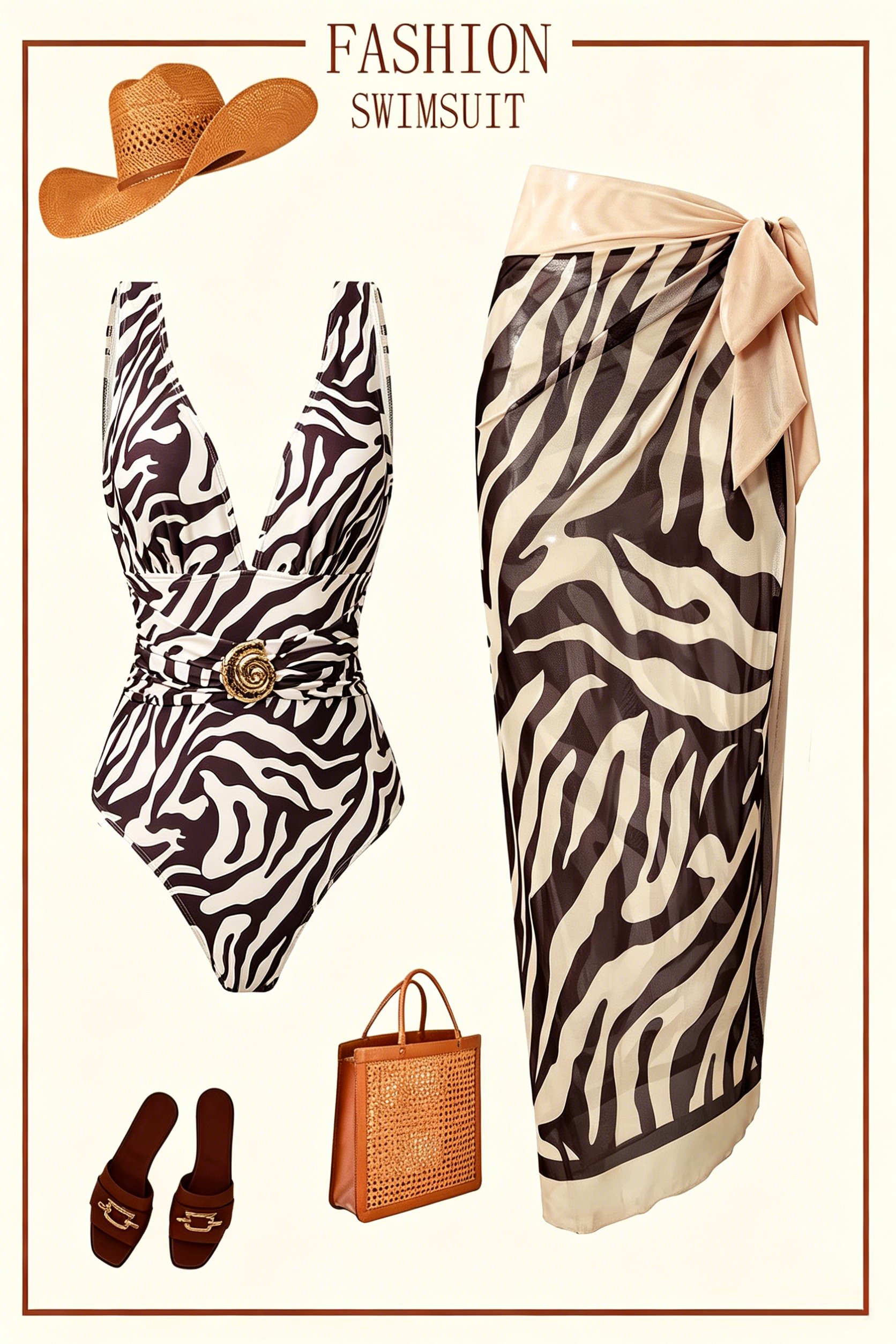 Women's Zebra Print One-Piece Swimsuit & Matching Beach Sarong