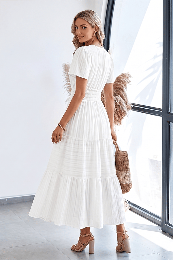 Women’s Casual V-Neck Flowy Maxi Dress – Short Sleeve Summer Beach Dress