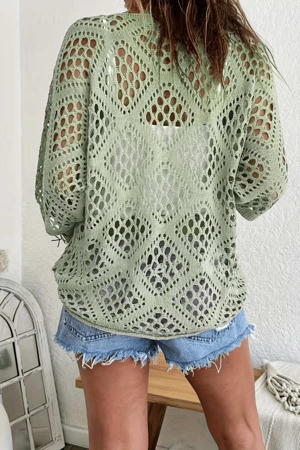 Women’s Crochet Beach Cover-Up Sweater – Lightweight Hollow-Out V-Neck Top(Buy 2 Free Shipping)