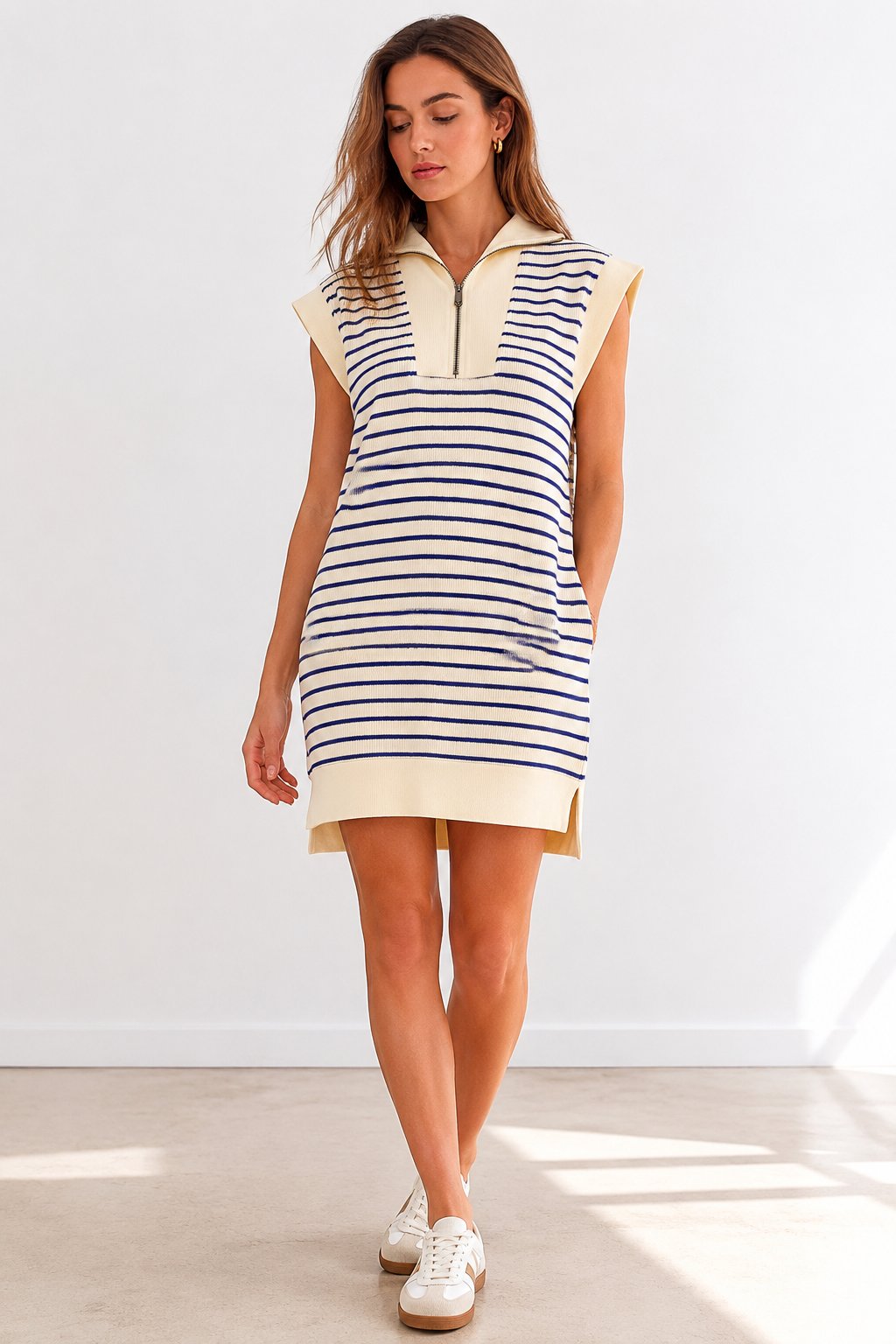 ✨Women’s Striped Mini Dress – Casual Zipper Knit Summer Style