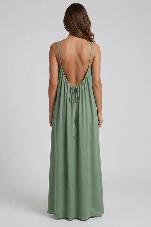 Women's Sexy Open-Back V-Neck Midi Loungewear Dress