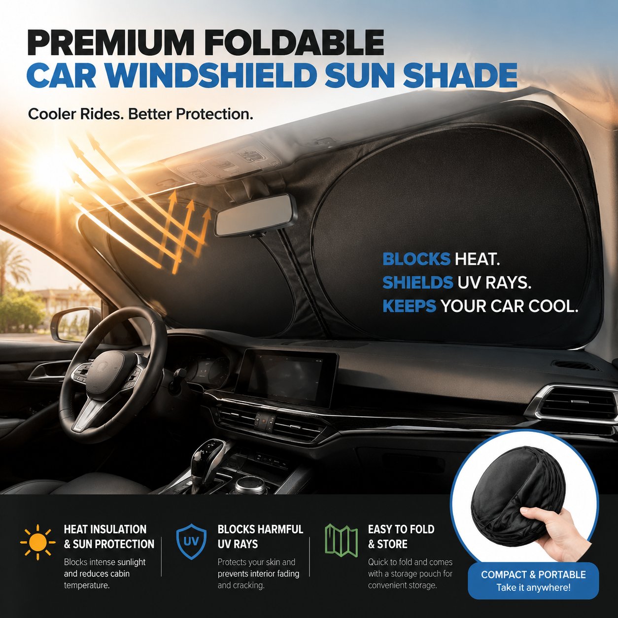 🚗 Premium Foldable Car Windshield Sun Shade