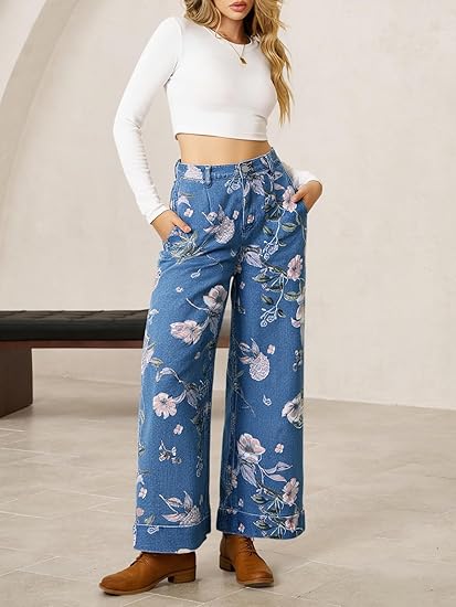 Versatile Western Cowboy Wide-Leg Jeans: Casual Loose-Fitting Jeans