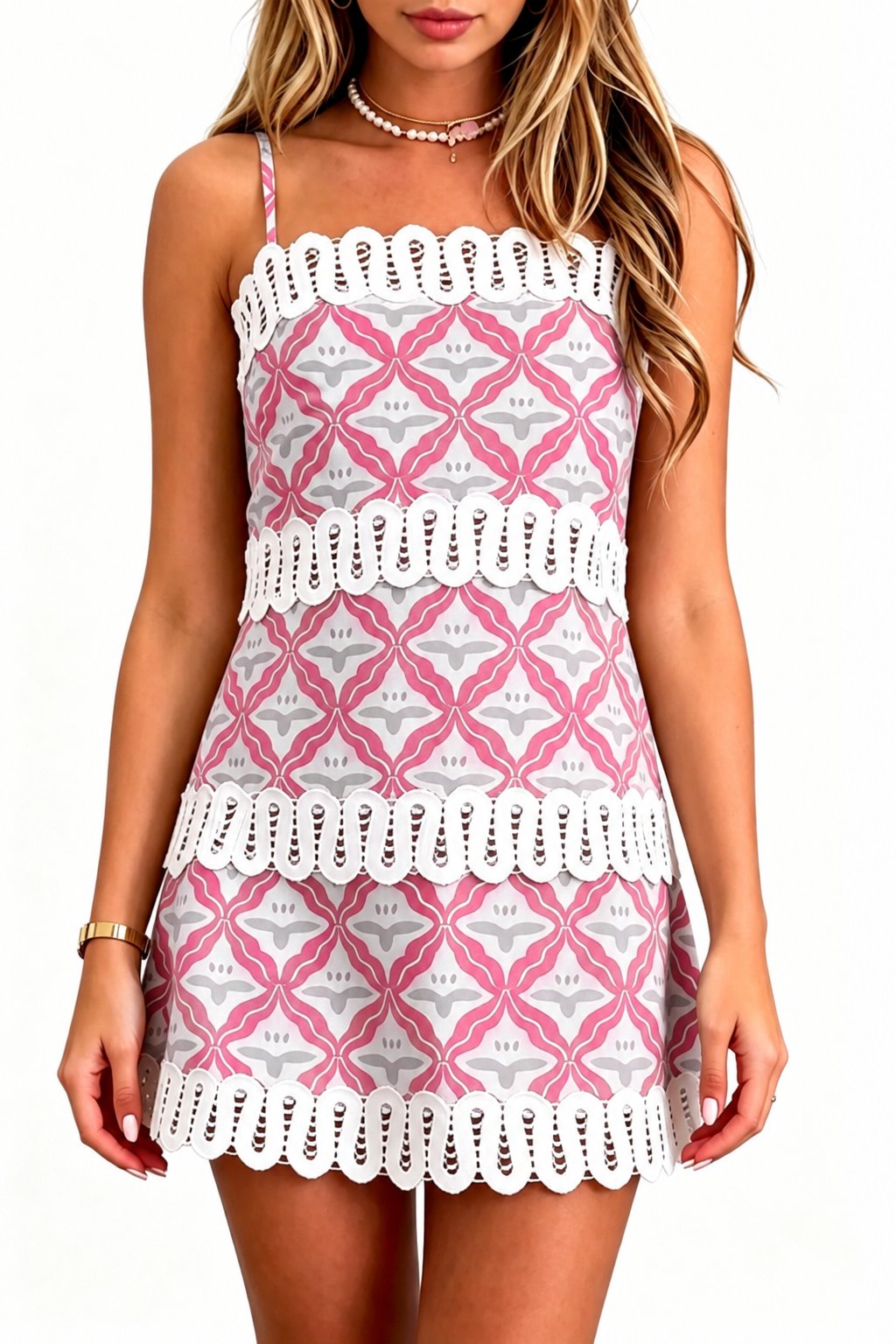Garden Glow Lace-Trim Mini Dress