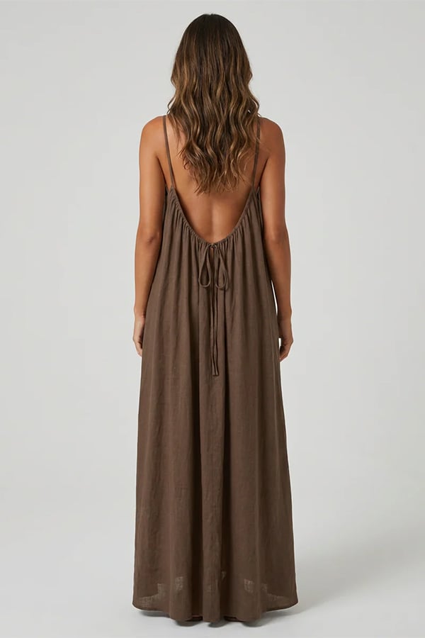 Women's Sexy Open-Back V-Neck Midi Loungewear Dress