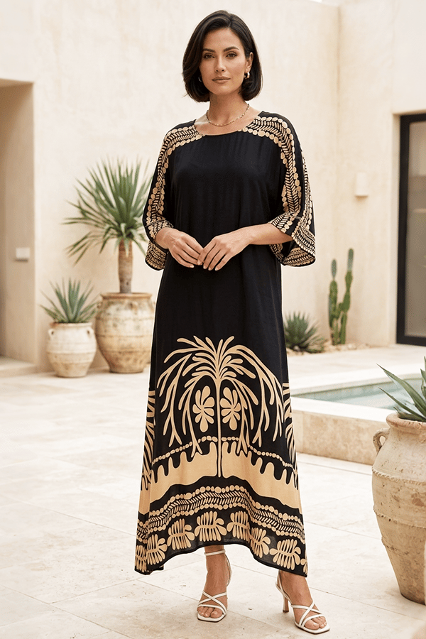 🌿Elegant Floral Print Round Neck Mid-Sleeve Dress(Buy 2 Free Shipping)