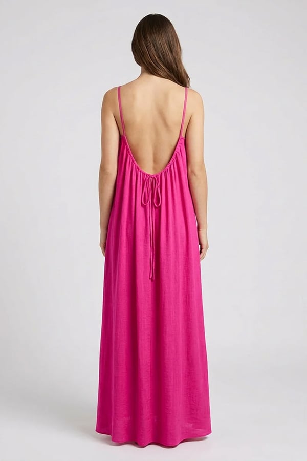 Women's Sexy Open-Back V-Neck Midi Loungewear Dress