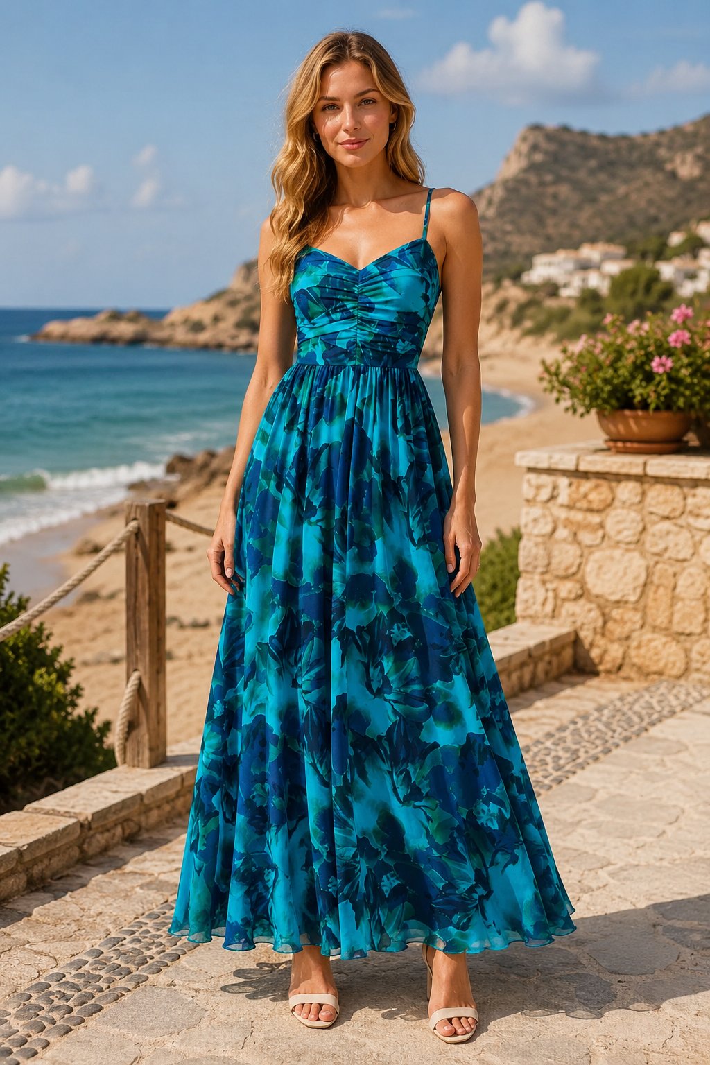🌸 Floral Mesh Boho Maxi Dress for Women