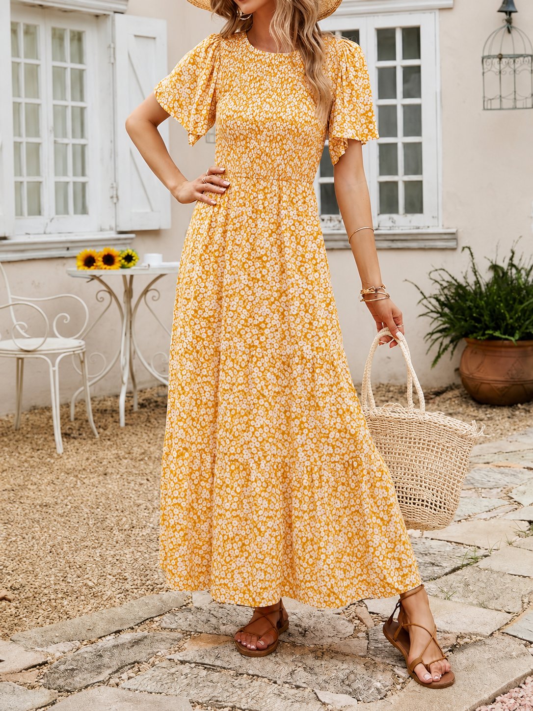 Women’s Floral Smocked Maxi Dress