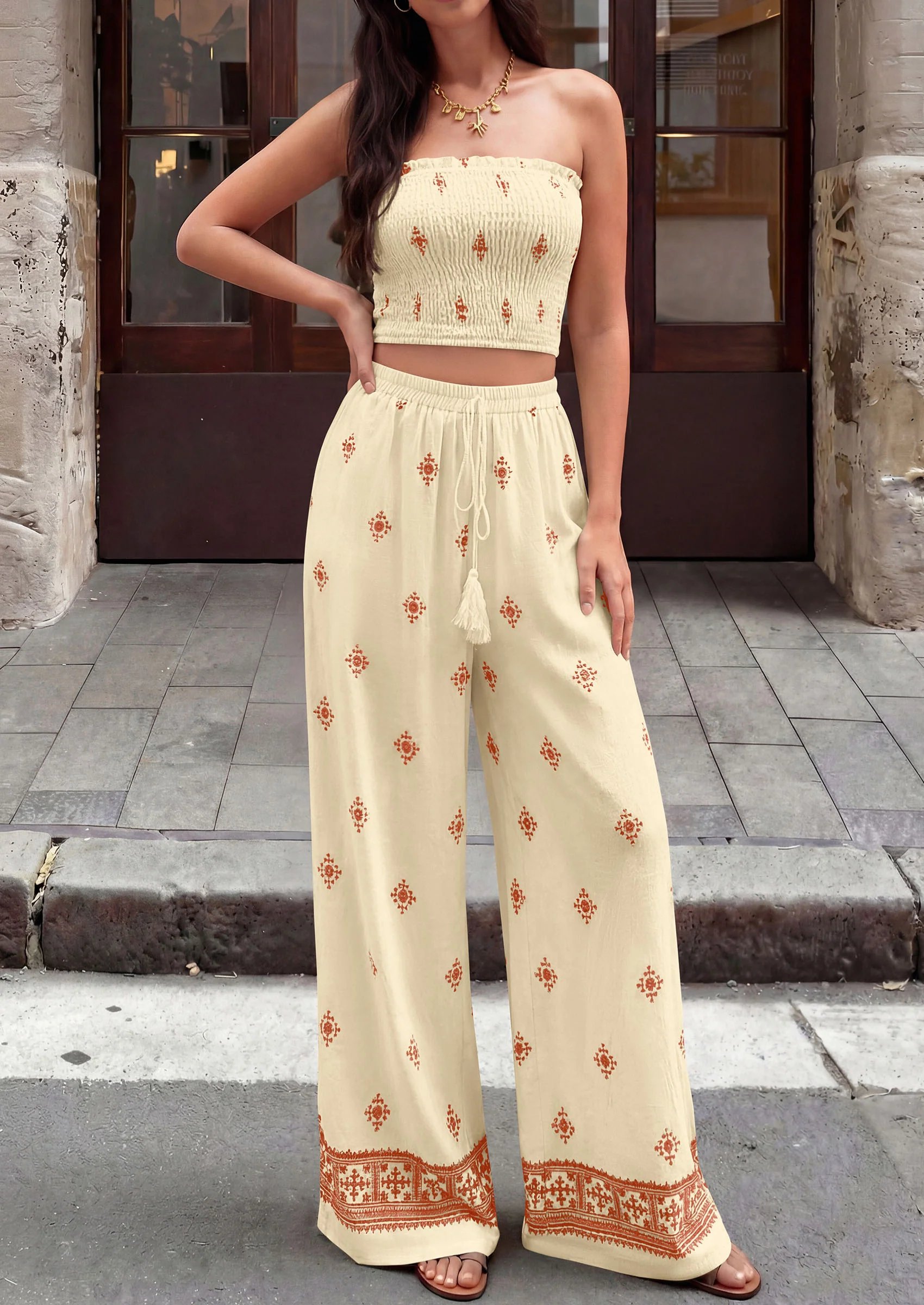 Women's Printed Strapless 2-Piece Vacation Set