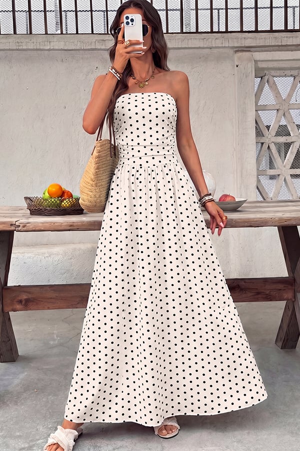 Women's Polka-Dot Strapless Maxi Dress — Summer Shirred Tube Top