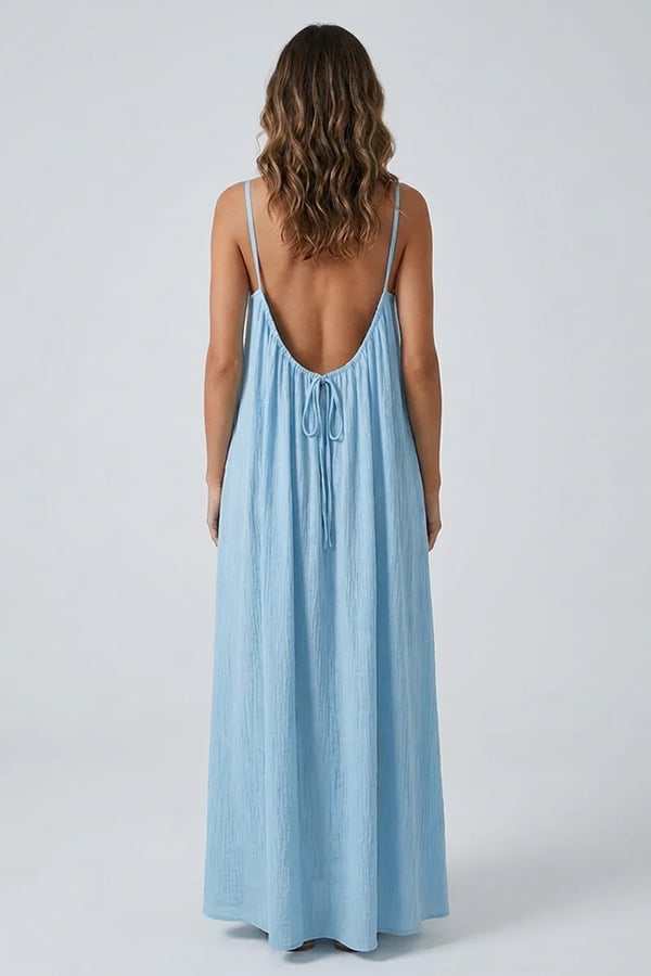 Women's Sexy Open-Back V-Neck Midi Loungewear Dress