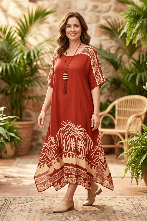 🌿Elegant Floral Print Round Neck Mid-Sleeve Dress(Buy 2 Free Shipping)