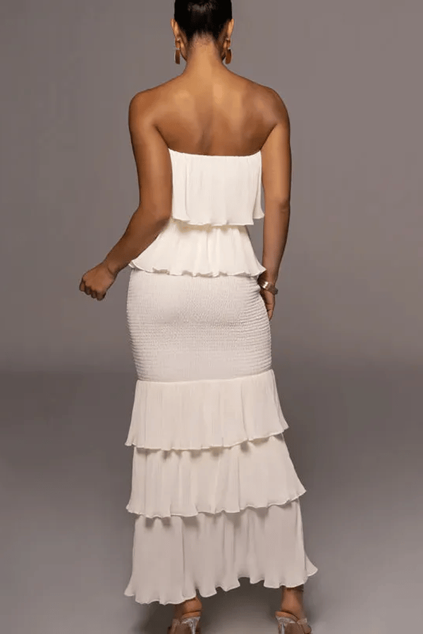 Women's Strapless Tiered Ruffle Maxi Dress
