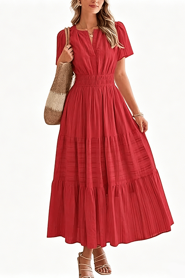 Women’s Casual V-Neck Flowy Maxi Dress – Short Sleeve Summer Beach Dress