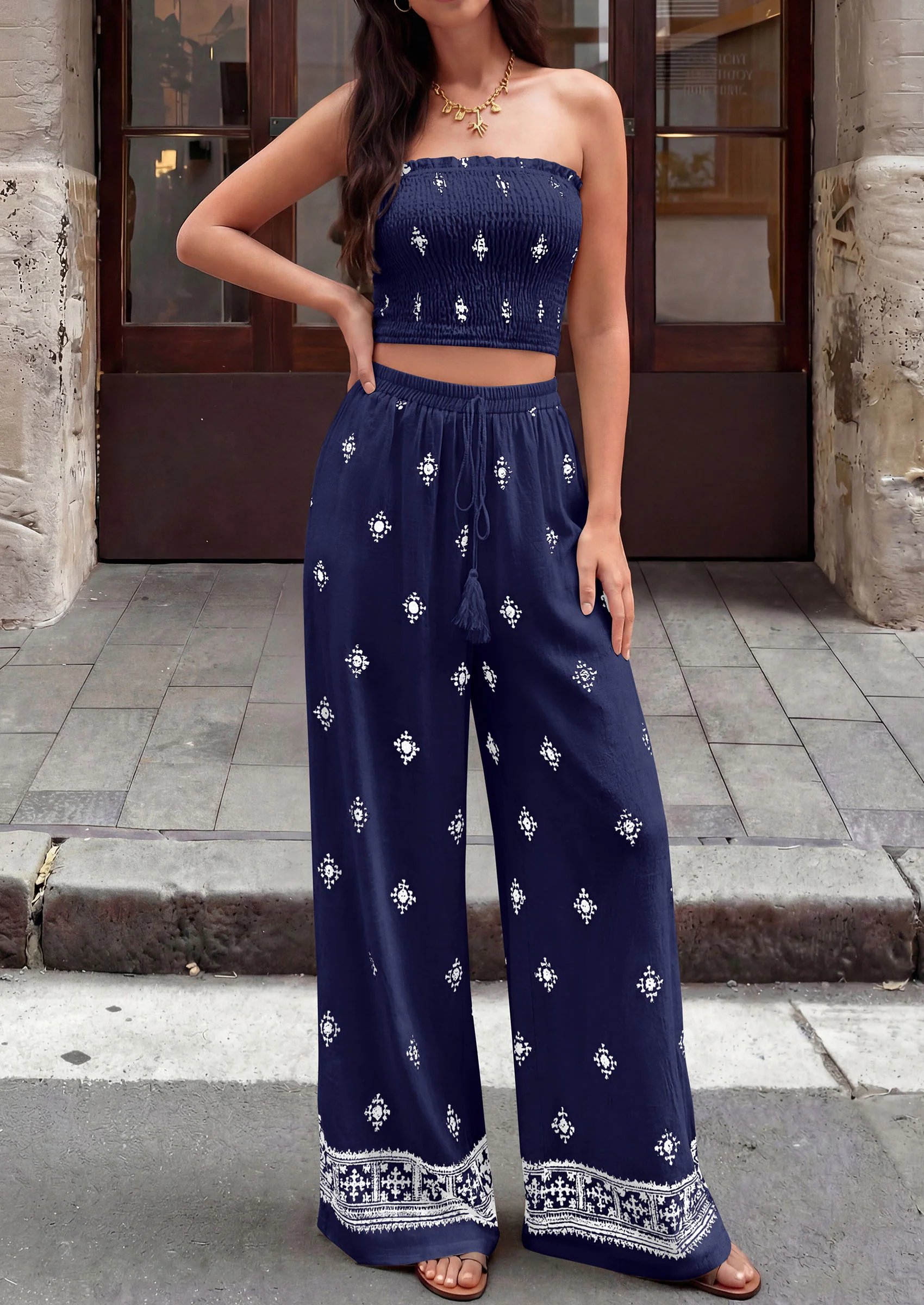 Women's Printed Strapless 2-Piece Vacation Set