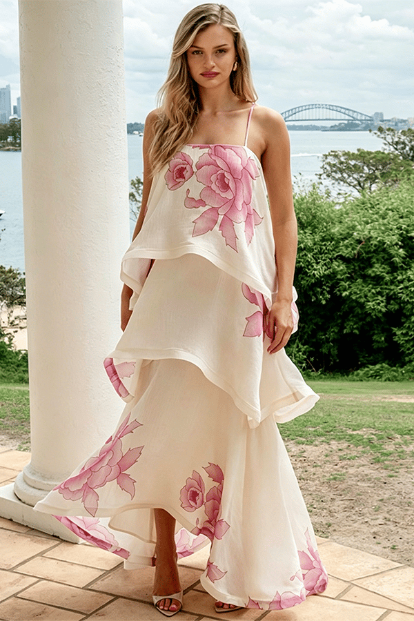 Women's Printed Tiered Maxi Gown