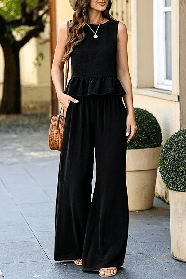 Women’s Sleeveless Two-Piece Pants Set – Wide Leg Matching Outfit