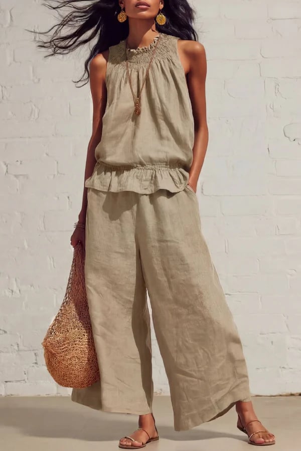 Women’s Sleeveless Linen Blend Two-Piece Set