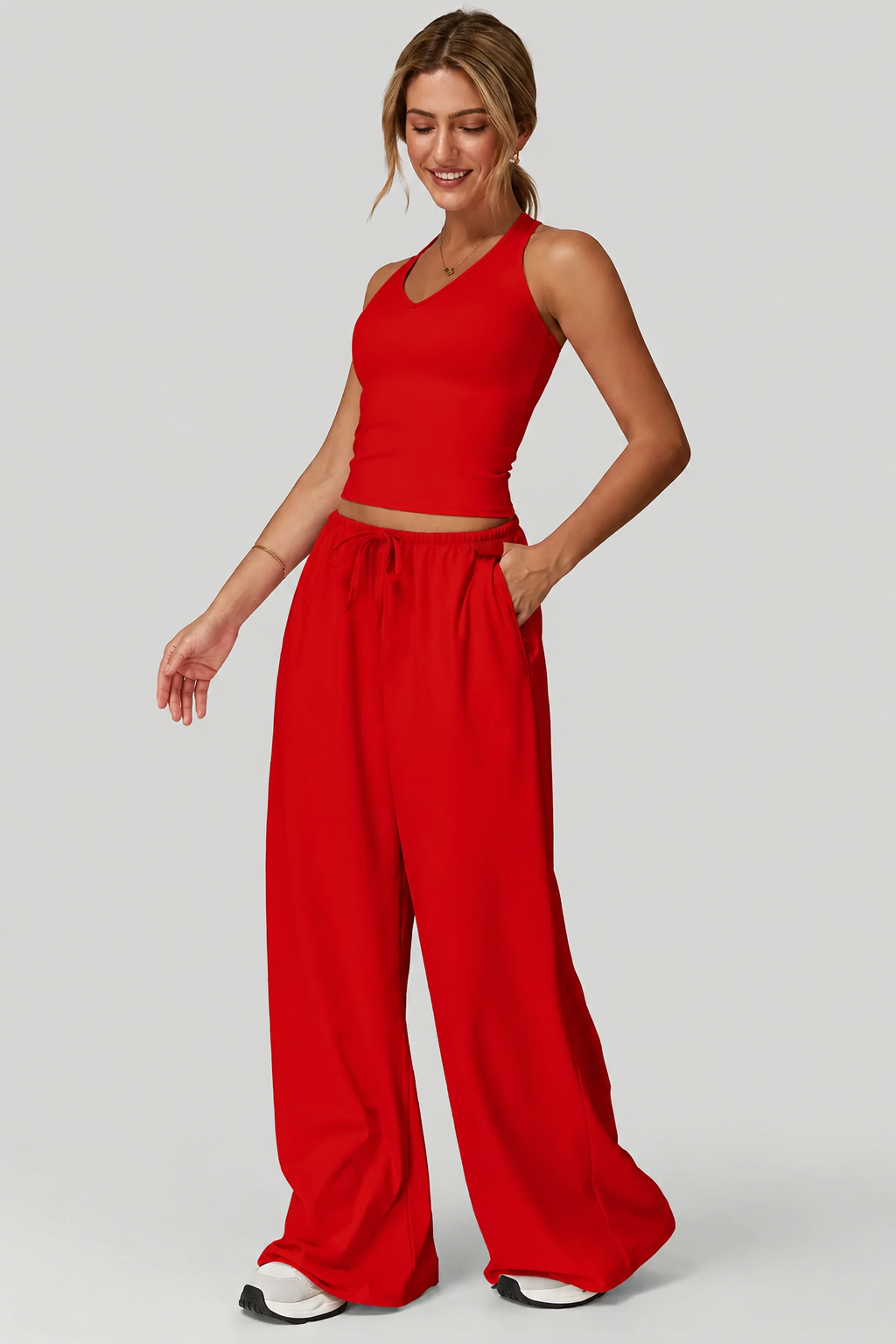 Women's Lightweight "Cloud-Feel" Casual Set — Backless Cropped Top & Wide-Leg Pants