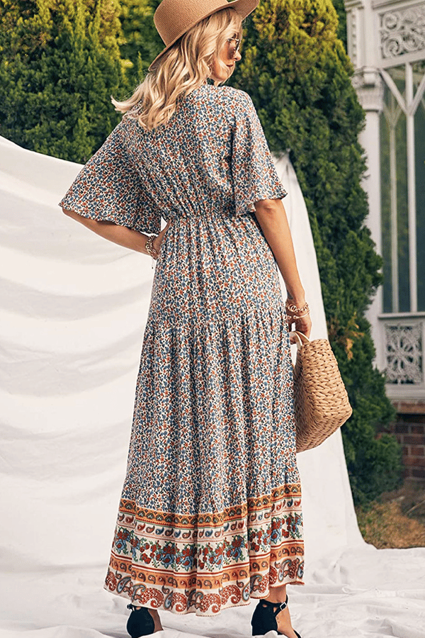 Women’s Bohemian Cotton Tie-Waist Maxi Dress(Buy 2 Free Shipping)