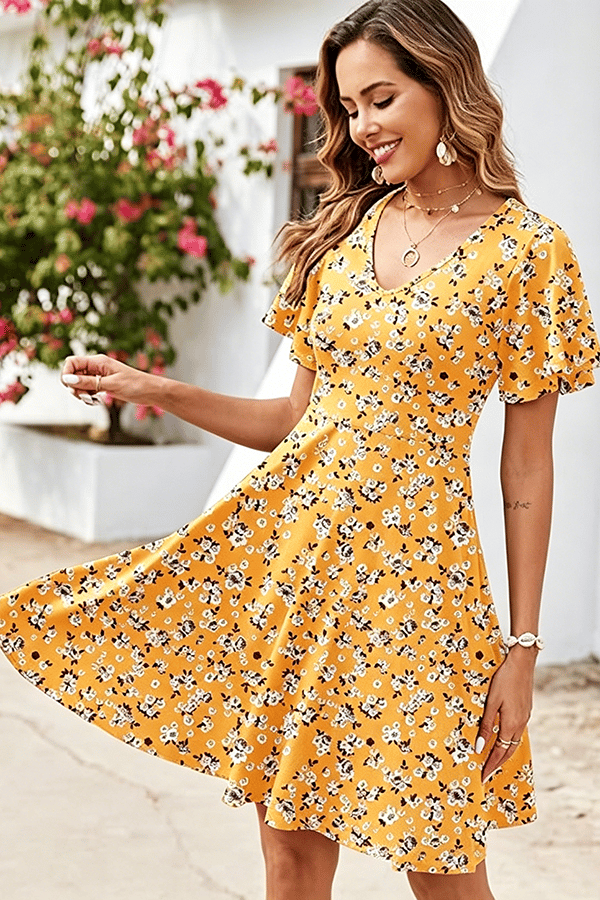 Women’s Floral Ruffle Sleeve Summer Mini Dress(Buy 2 Free Shipping)