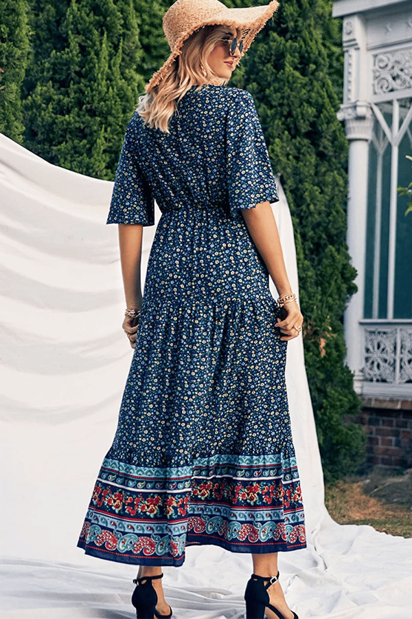 Women’s Bohemian Cotton Tie-Waist Maxi Dress(Buy 2 Free Shipping)
