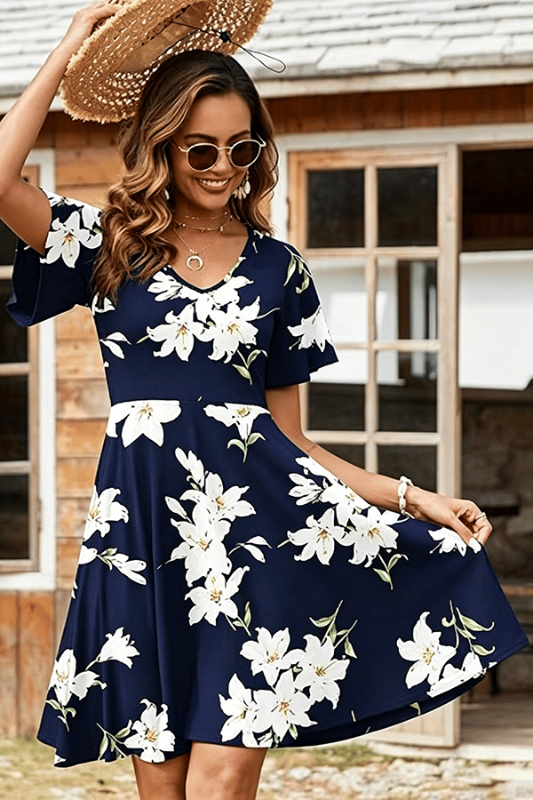 Women’s Floral Ruffle Sleeve Summer Mini Dress(Buy 2 Free Shipping)