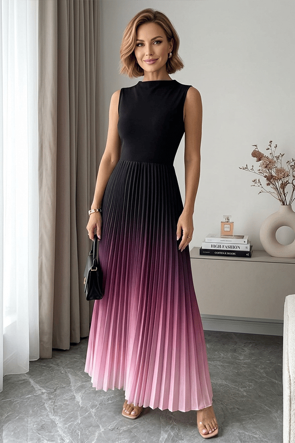 Women's Plus Size Ombre Pleated Maxi Dress