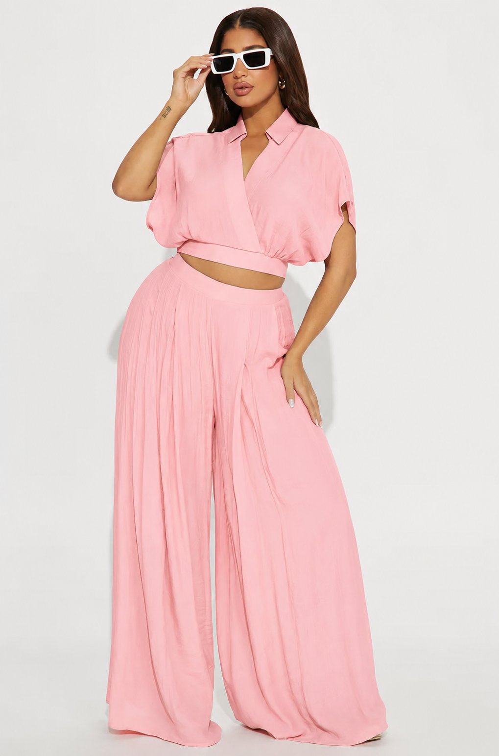 Effortless Summer 2-Piece Wrap Crop Top & Wide Leg Pants Set