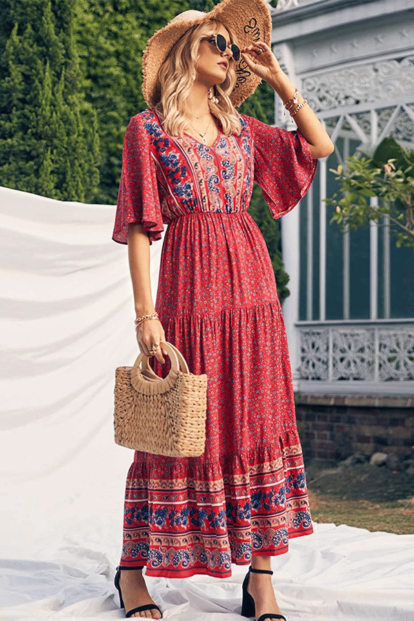 Women’s Bohemian Cotton Tie-Waist Maxi Dress(Buy 2 Free Shipping)