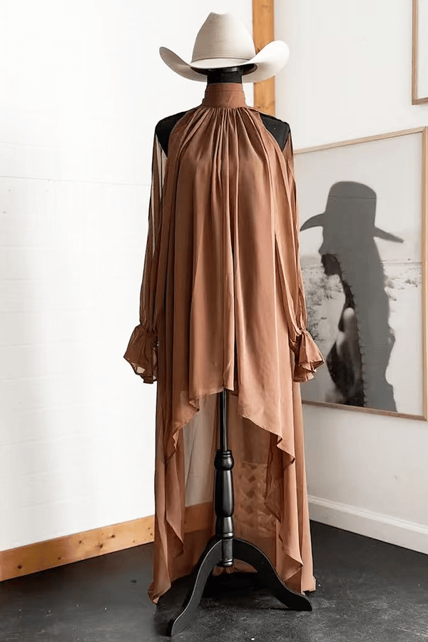 Women’s High-Neck Irregular Chiffon Long Dress