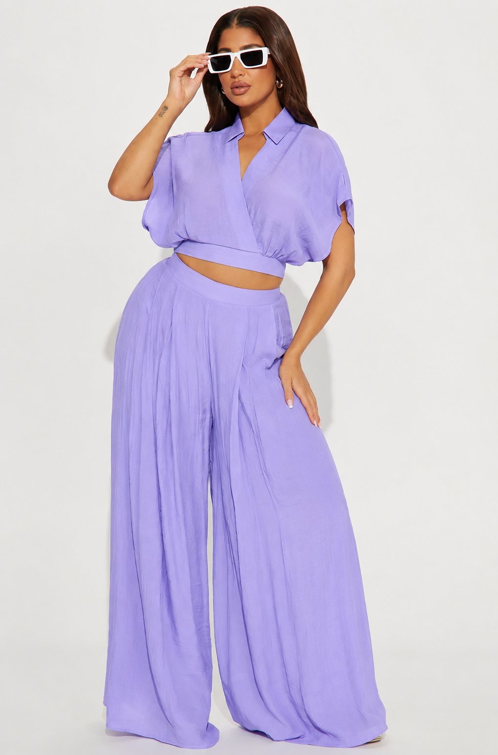 Effortless Summer 2-Piece Wrap Crop Top & Wide Leg Pants Set