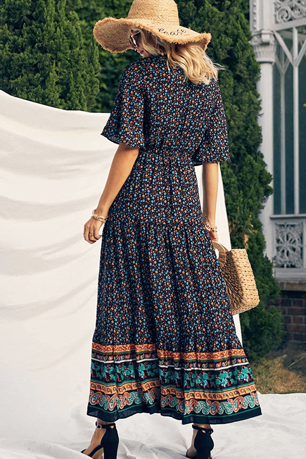Women’s Bohemian Cotton Tie-Waist Maxi Dress(Buy 2 Free Shipping)