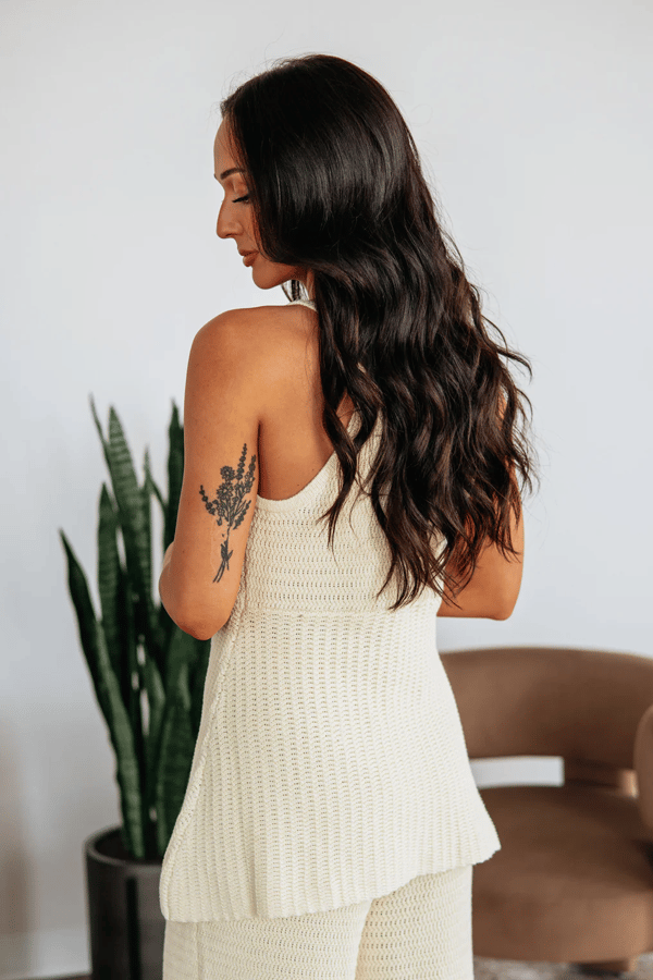 Women’s V-Neck Knit Sweater Set – 2-Piece Cropped Pants Outfit