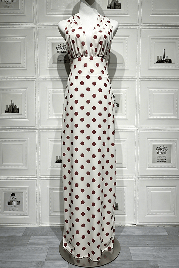 Women’s Halter Chiffon Polka Dot Maxi Dress