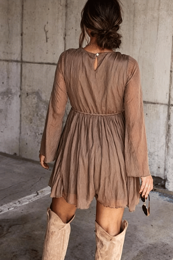 Women's Belted Long-Sleeve Short Dress(Buy 2 Free Shipping)