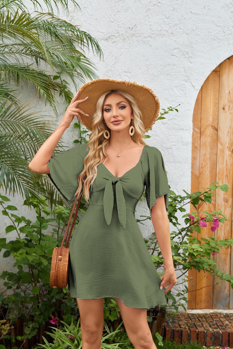 Women's Deep V-Neck Mini Dress with Bow Accent — 2026 Stylish & Elegant Dress