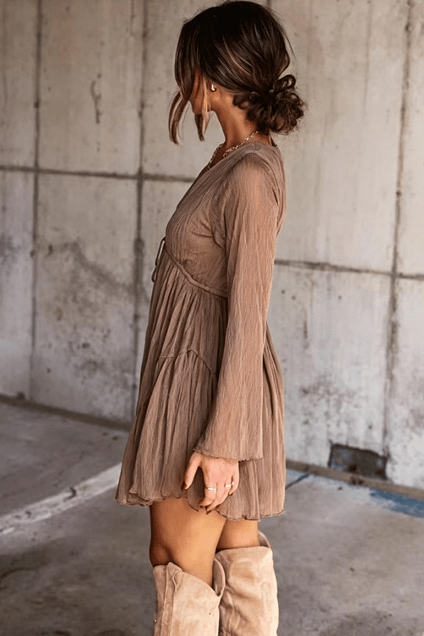 Women's Belted Long-Sleeve Short Dress(Buy 2 Free Shipping)
